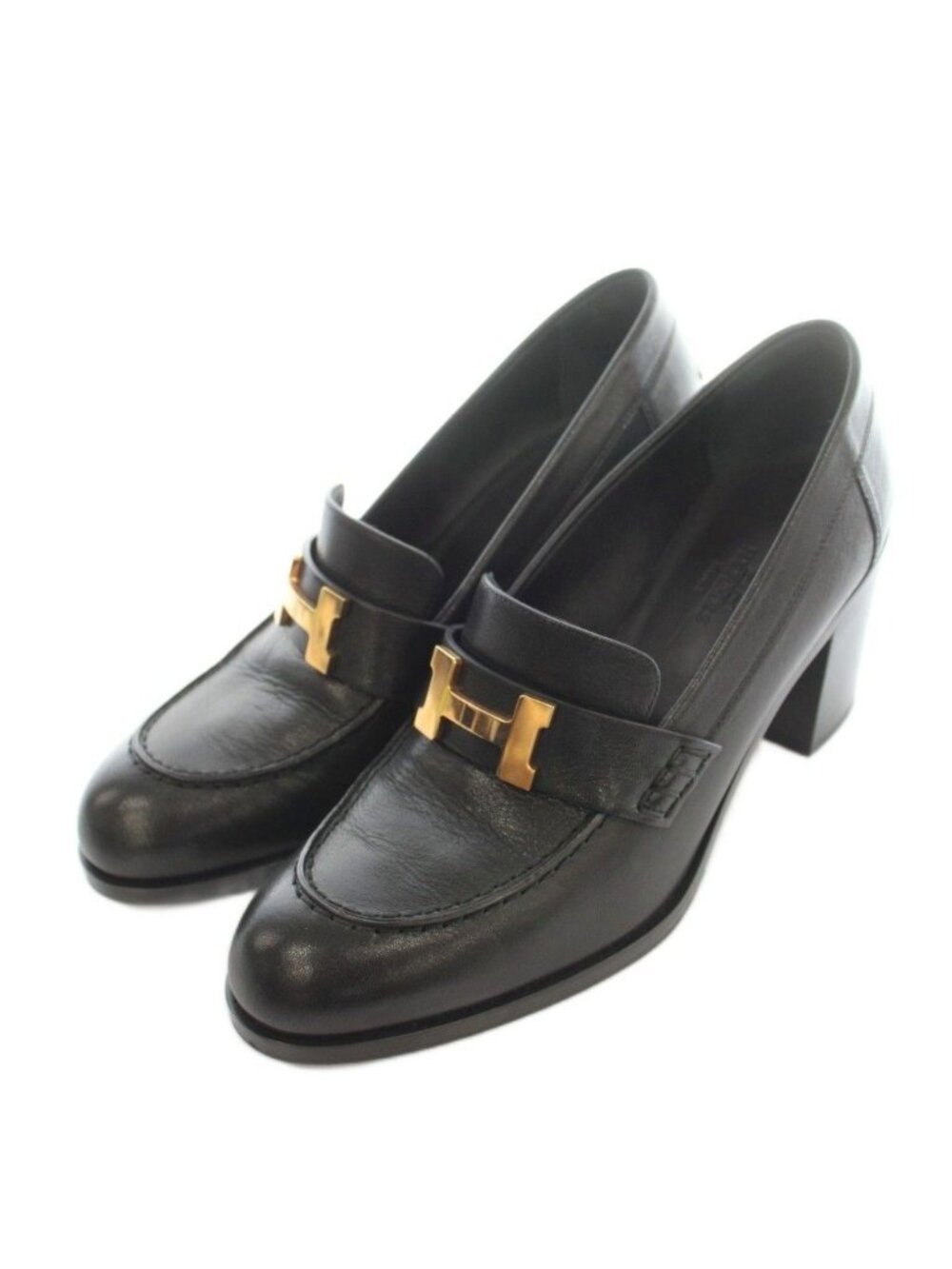 Hermes Dauphin 70 Constance Moccasin Heels Loafers Pumps Round Toe Chunky